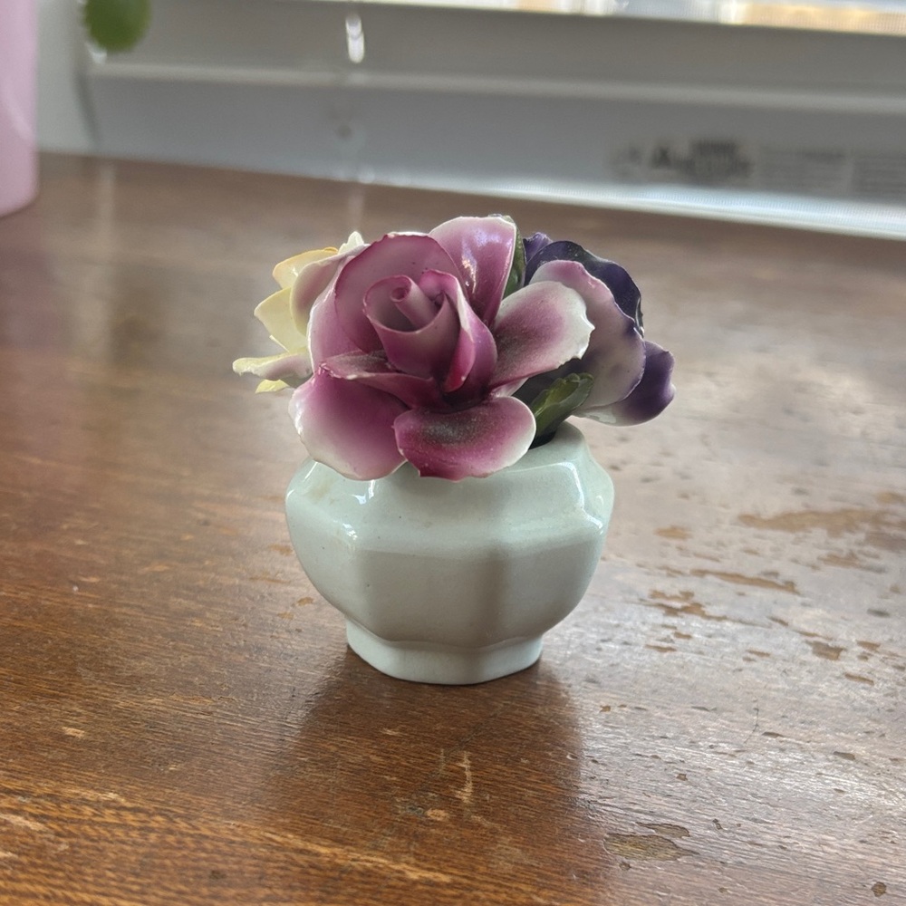 Vintage bone china  Vase with Pink, Yellow and Purple Blooms